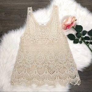 🍃🌸Love Tree Boho Ivory Knit Lace Crochet Top🌸🍃